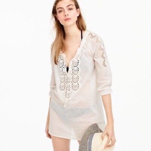 J. Crew coverup in off white with inset embroidery & rope neck tie. XL. - Picture 15 of 15